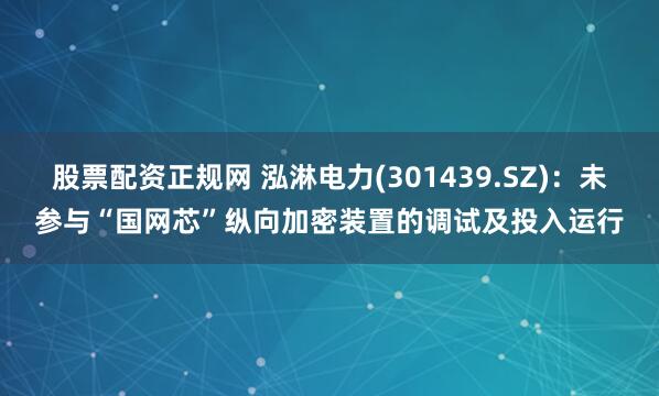 股票配资正规网 泓淋电力(301439.SZ)：未参与“国网芯”纵向加密装置的调试及投入运行